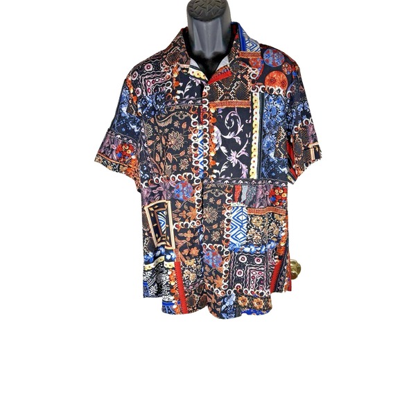 SheLucki Mens Short Sleeve Multicolored Button‎ Down Shirt L - Picture 1 of 6